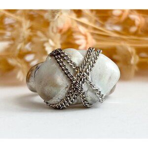 Chain Wrapped Natural XL Pearl Sterling Silver Edgy Vintage Unusual Ring - sz 6